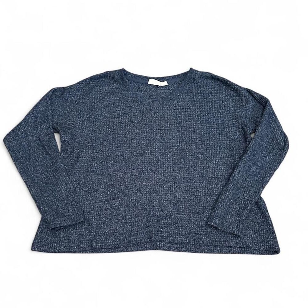 Papinelle women’s navy blue waffle-knit long sleeve lounge sweater size small